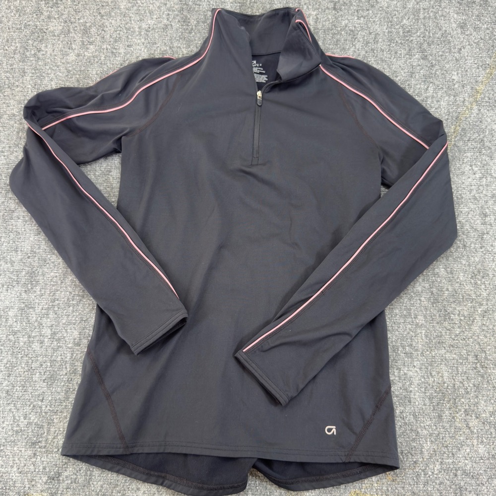 GapFit Quarter Zip Training Pullover Top Pink Piping Black Size M
